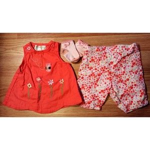 Girl's Size 0-3 M Months 2 Piece Beluga Orange Floral & Bee Top, Capris +